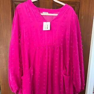 NWT - HOT PINK - Swiss Dot - Pockets - fully lined - elastic at cuffs